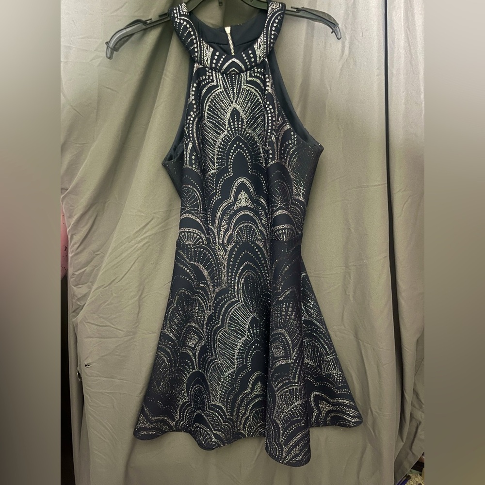 Navy and Silver Glitter Gatsby Dress